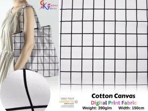 100% Cotton Half Panama Printed Fabric / Canvas printed Fabric /  Black & White Thin Stripe Digital Print  Fabric