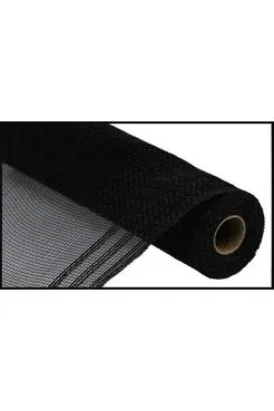 10.5" Faux Jute Border Stripe Mesh Ribbon: Black (10 Yards)