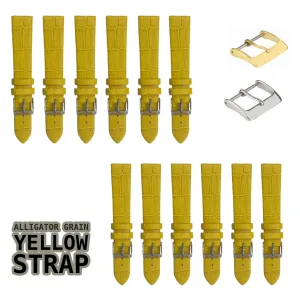 12PCS YELLOW Leather Flat Unstitched Alligator Grain Watch Band Sizes 12MM-24MM