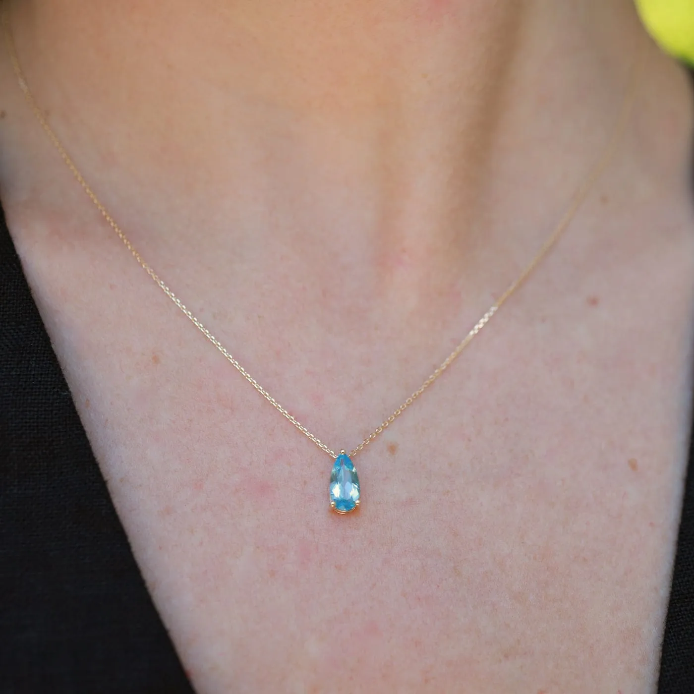 14k Yellow Gold Pear Shaped Swiss Blue Topaz Necklace