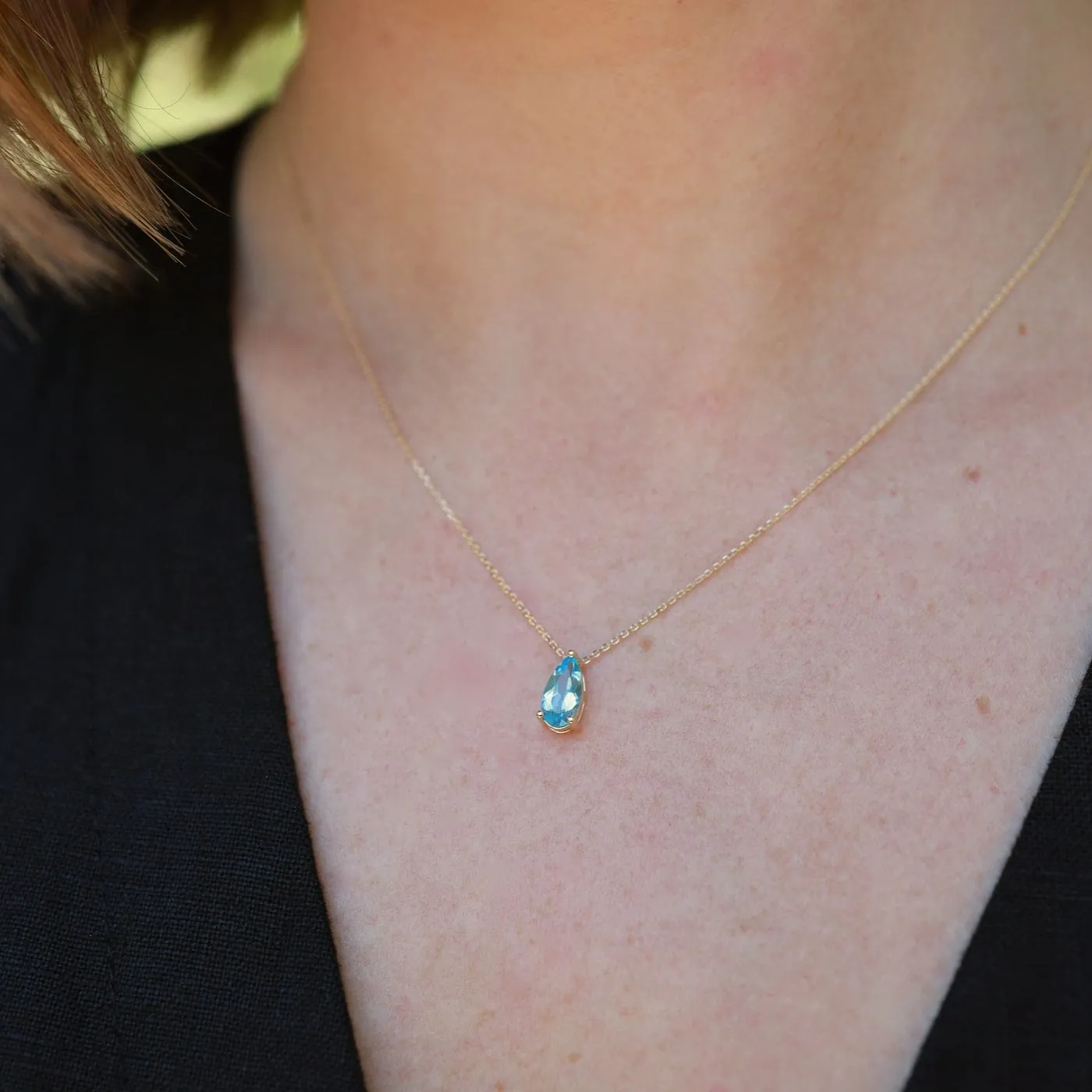 14k Yellow Gold Pear Shaped Swiss Blue Topaz Necklace