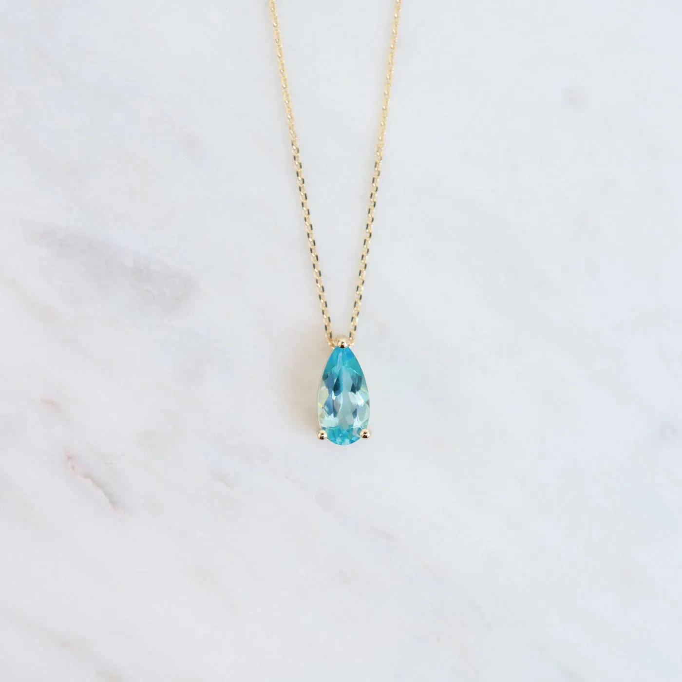 14k Yellow Gold Pear Shaped Swiss Blue Topaz Necklace