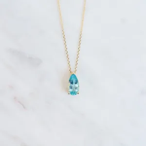 14k Yellow Gold Pear Shaped Swiss Blue Topaz Necklace