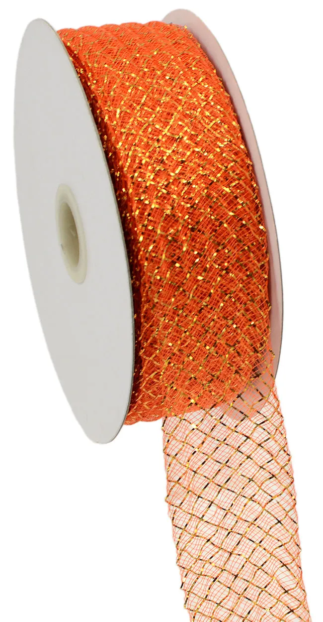 1.5" Deco Flex Mesh Ribbon: Metallic Orange (30 Yards)