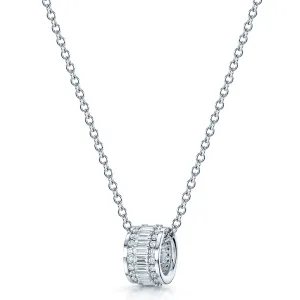 18ct White Gold Baguette and Round Brilliant Cut Diamond Barrel Style Pendant