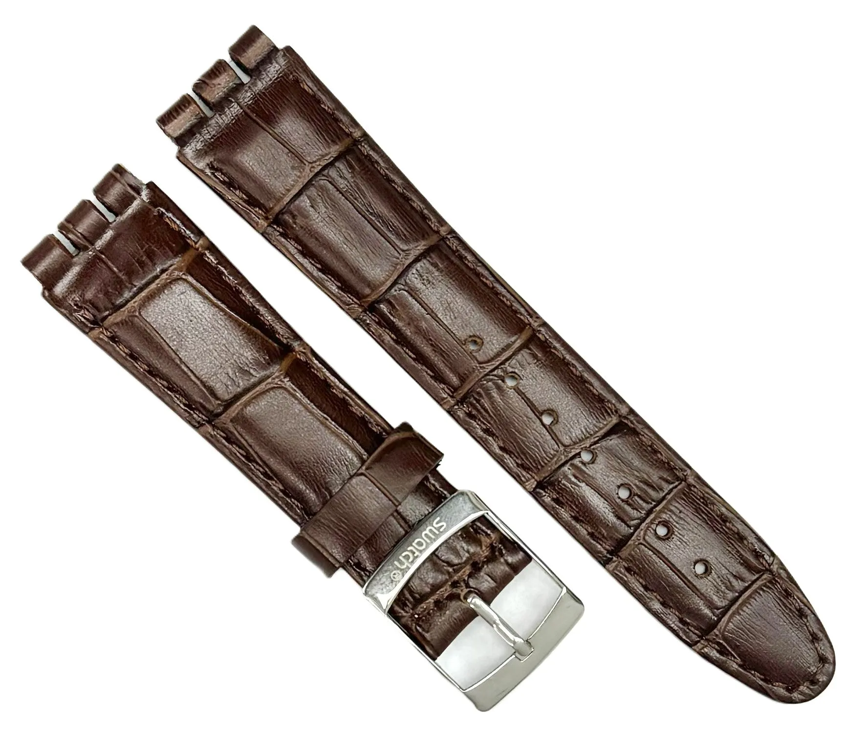 18mm Genuine Leather, BROWN Alligator Grain Watch Band for SWATCH Watches