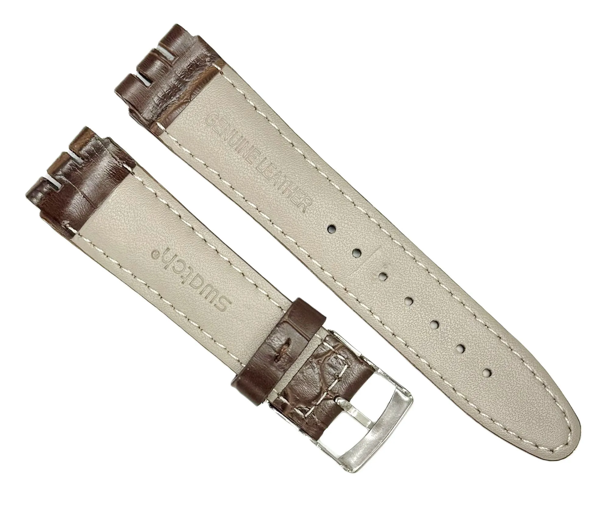 18mm Genuine Leather, BROWN Alligator Grain Watch Band for SWATCH Watches