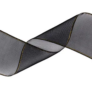 2" Black & Metallic Gold Sheer Ribbon