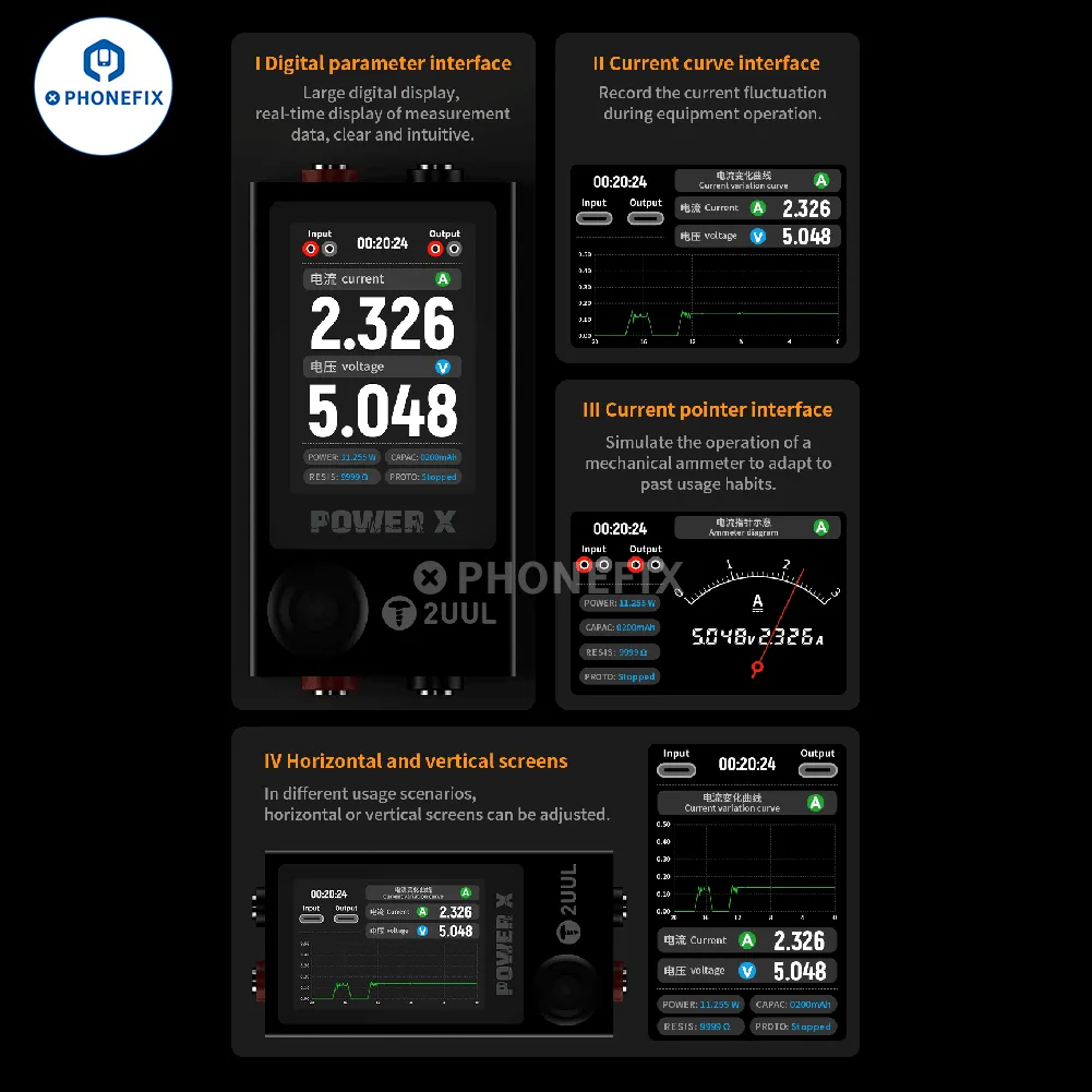 2UUL POWER X Tester Voltage Current Pointer Real-time Display