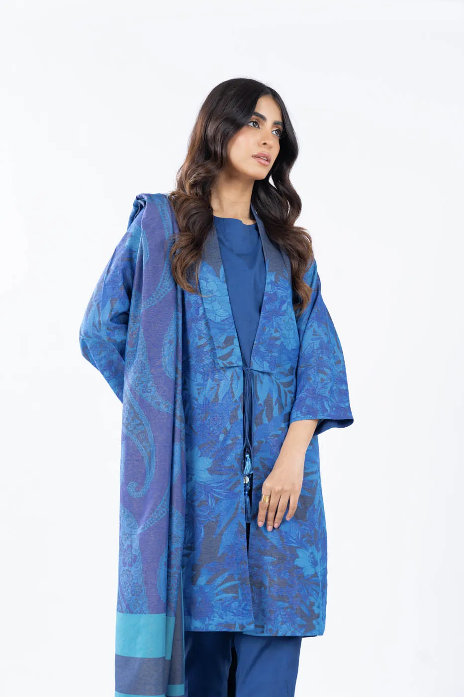 3 Pc Printed Chambre Suit With Chambre Dupatta