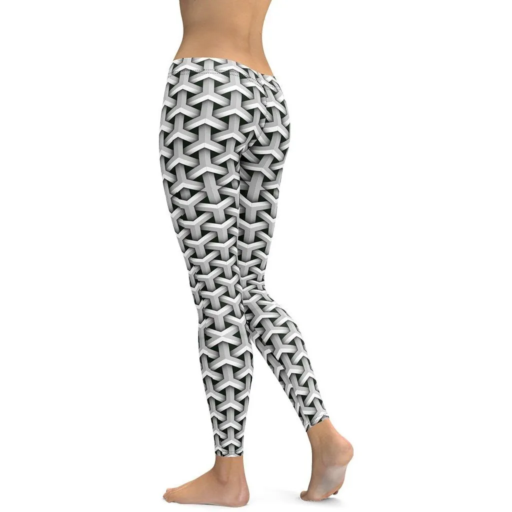 3D Woven Metallic Print Leggings