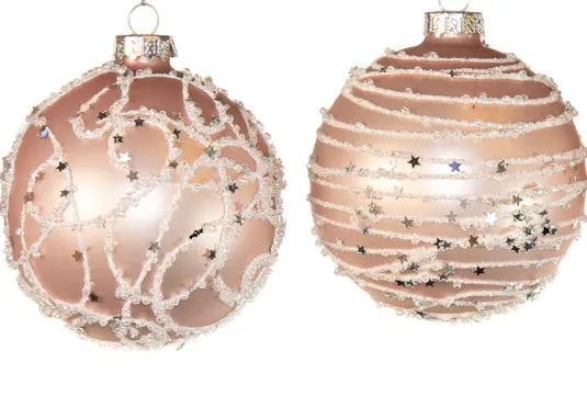 3" Pink With White Sequined Icing Assorted Ornament Set Of 12