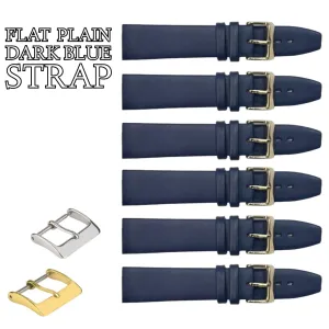 6PCS Dark Blue Leather Flat Plain Unstitched Watch Band Sizes 18MM-24MM