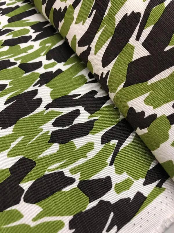 Abstract Graphic Light-Faille Printed Cotton Silk Blend - Olive Green / Brown / Off-White