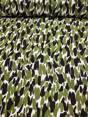 Abstract Graphic Light-Faille Printed Cotton Silk Blend - Olive Green / Brown / Off-White