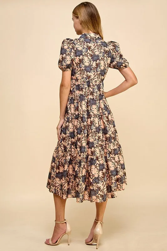 Abstract Printed Collared Midi Dress