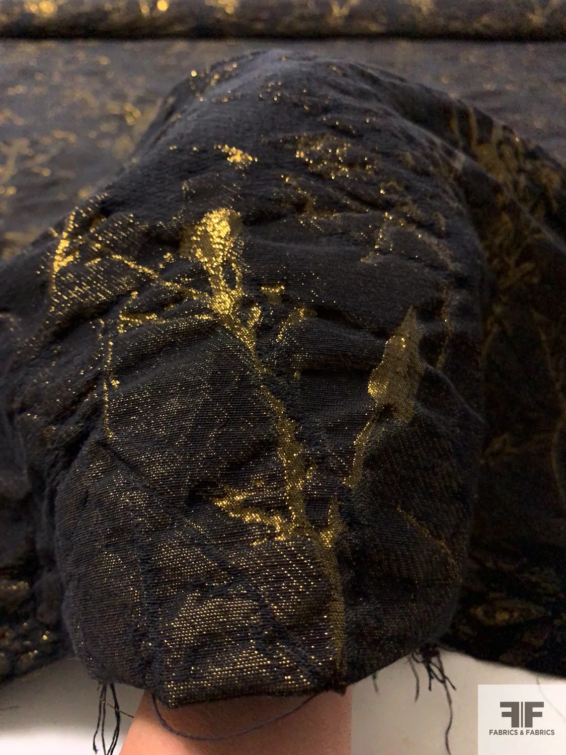 Abstract Textured Metallic Brocade - Gold / Black