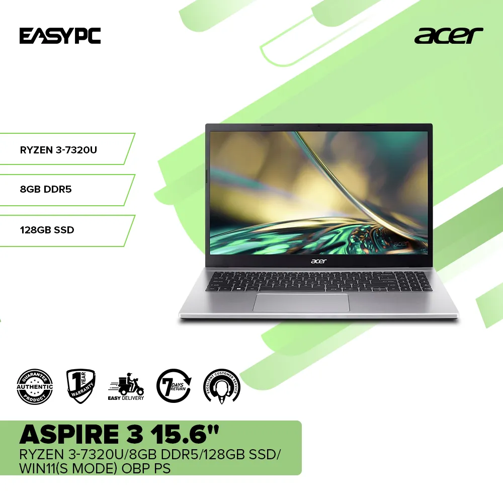 Acer Aspire 3 15.6" Ryzen 3-7320U/8GB DDR5/128GB SSD/Win11(S mode) OBP PS