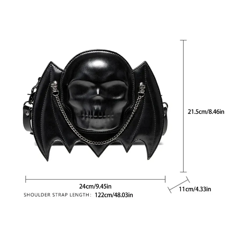 Alternative Shaped Chain Metal Skull Wing Gothic Fashion Bat Shoulder Bag