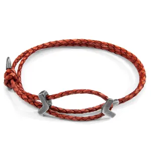 Amber Red William Silver and Braided Leather SKINNY Bracelet