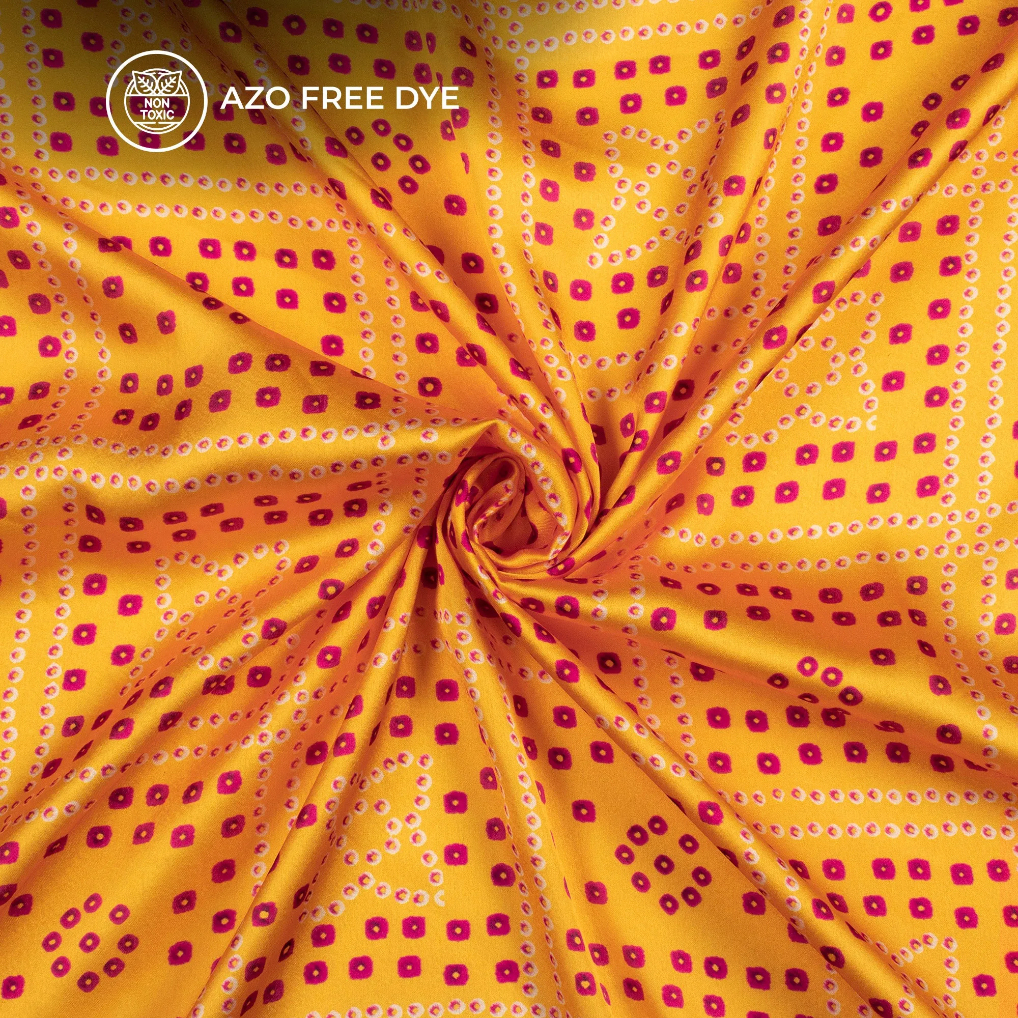 Amber Yellow Bandhani Digital Print Japan Satin Fabric