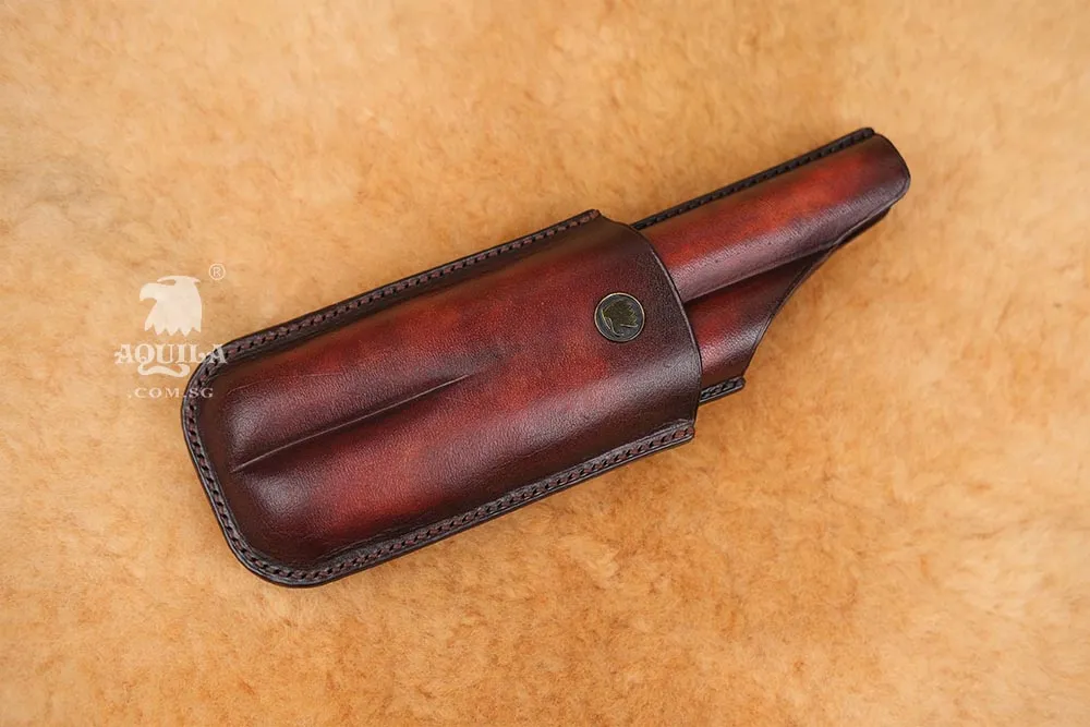 Aquila Hand Dyed Reddish Brown Leather Cigar Case