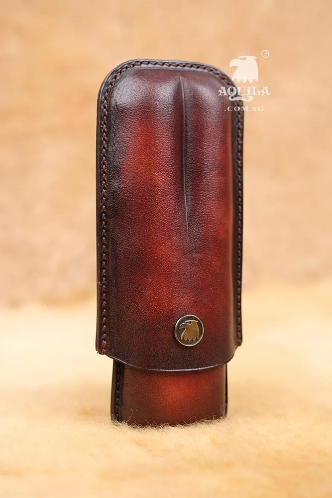 Aquila Hand Dyed Reddish Brown Leather Cigar Case