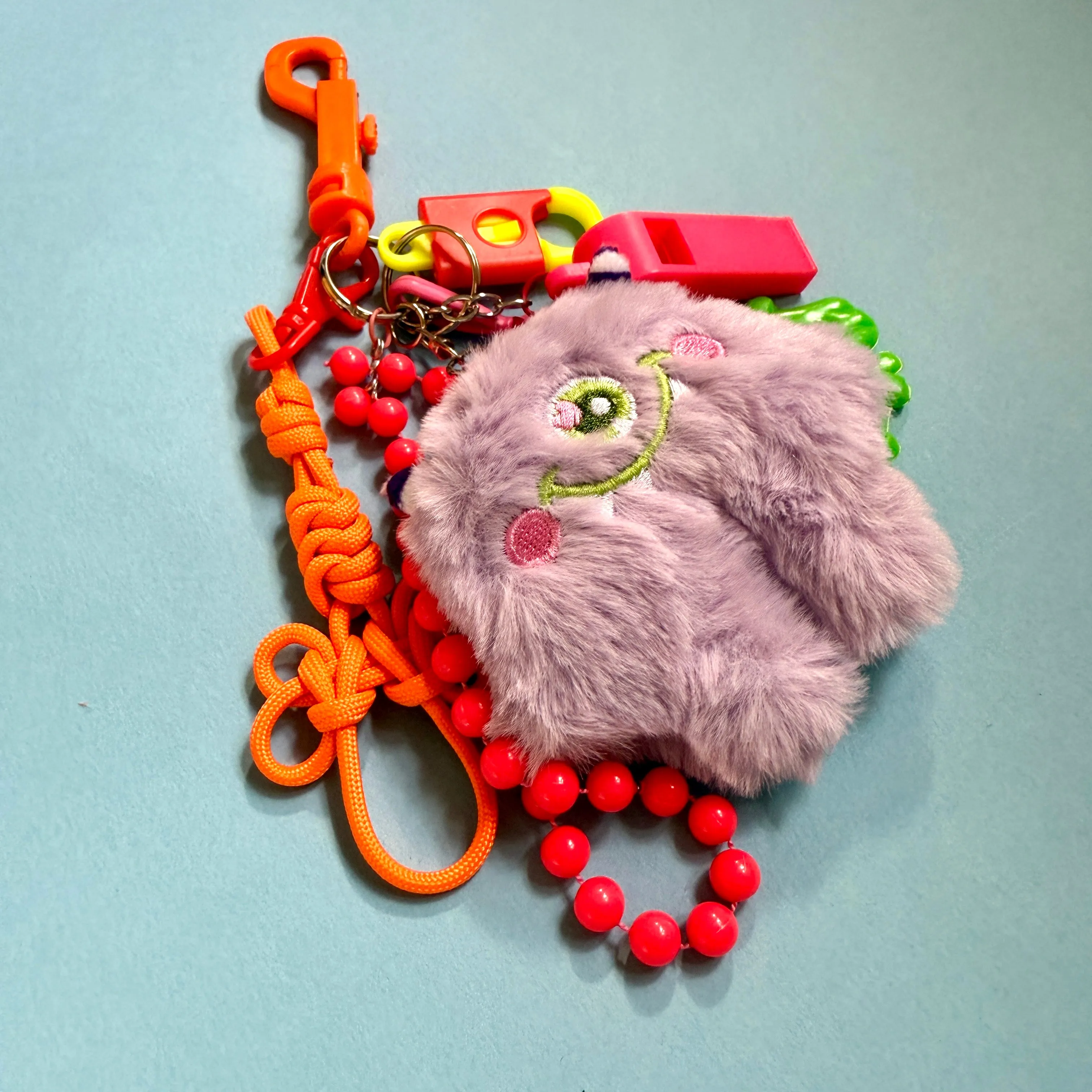 Bag charm and keyring neon 80s fluff