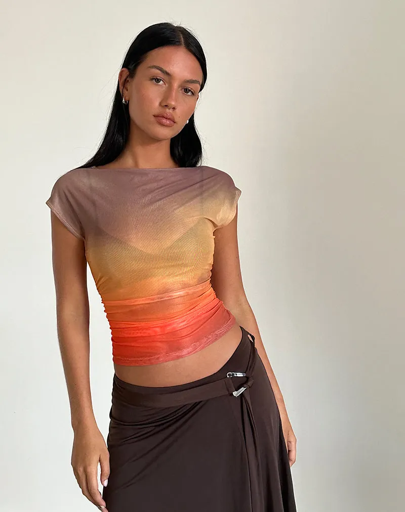 Bastille Top in Mesh Printed Orange Sunset