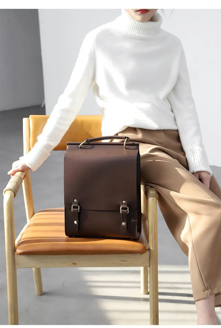 Best Brown Leather Womens Satchel Backpack Laptop Leather Brown School Backpack for Women