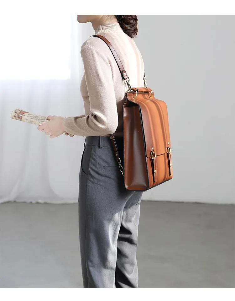 Best Brown Leather Womens Satchel Backpack Laptop Leather Brown School Backpack for Women