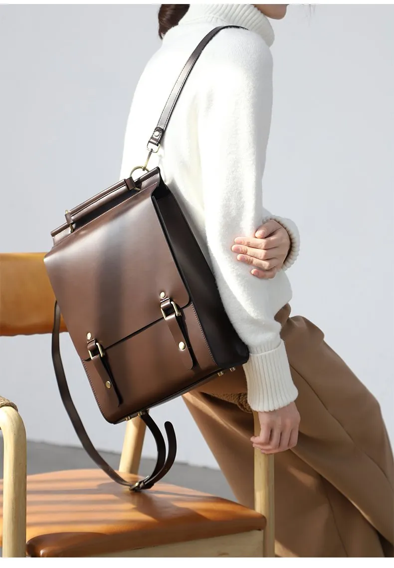 Best Brown Leather Womens Satchel Backpack Laptop Leather Brown School Backpack for Women