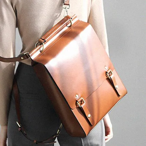 Best Brown Leather Womens Satchel Backpack Laptop Leather Brown School Backpack for Women