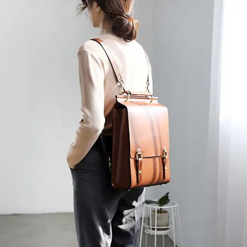 Best Brown Leather Womens Satchel Backpack Laptop Leather Brown School Backpack for Women