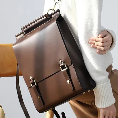 Best Brown Leather Womens Satchel Backpack Laptop Leather Brown School Backpack for Women