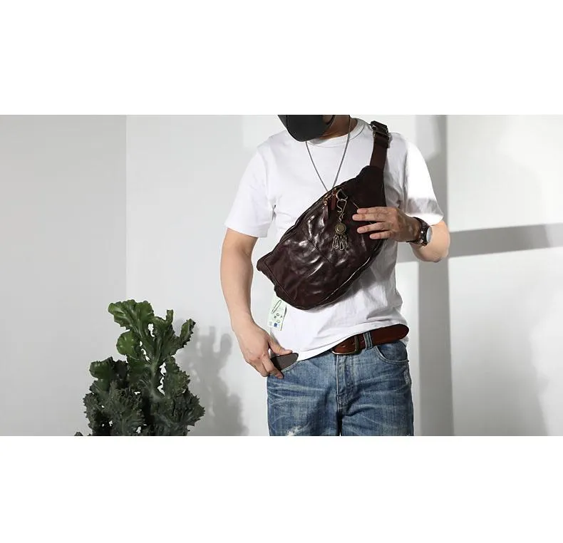 Black Cool Leather Men Fanny Pack Waist Bag Hip Pack Chest Bag Belt Bag Bumbag for Men