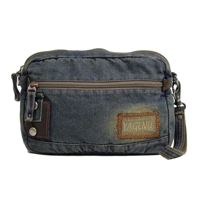 Blue Denim Mens Casual Side Bag Small Messenger Bag Jean Postman Bag Courier Bag For Men