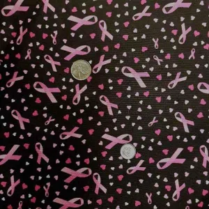 Cancer Awareness Fabric, Pink Ribbon Hearts Cotton Fabric