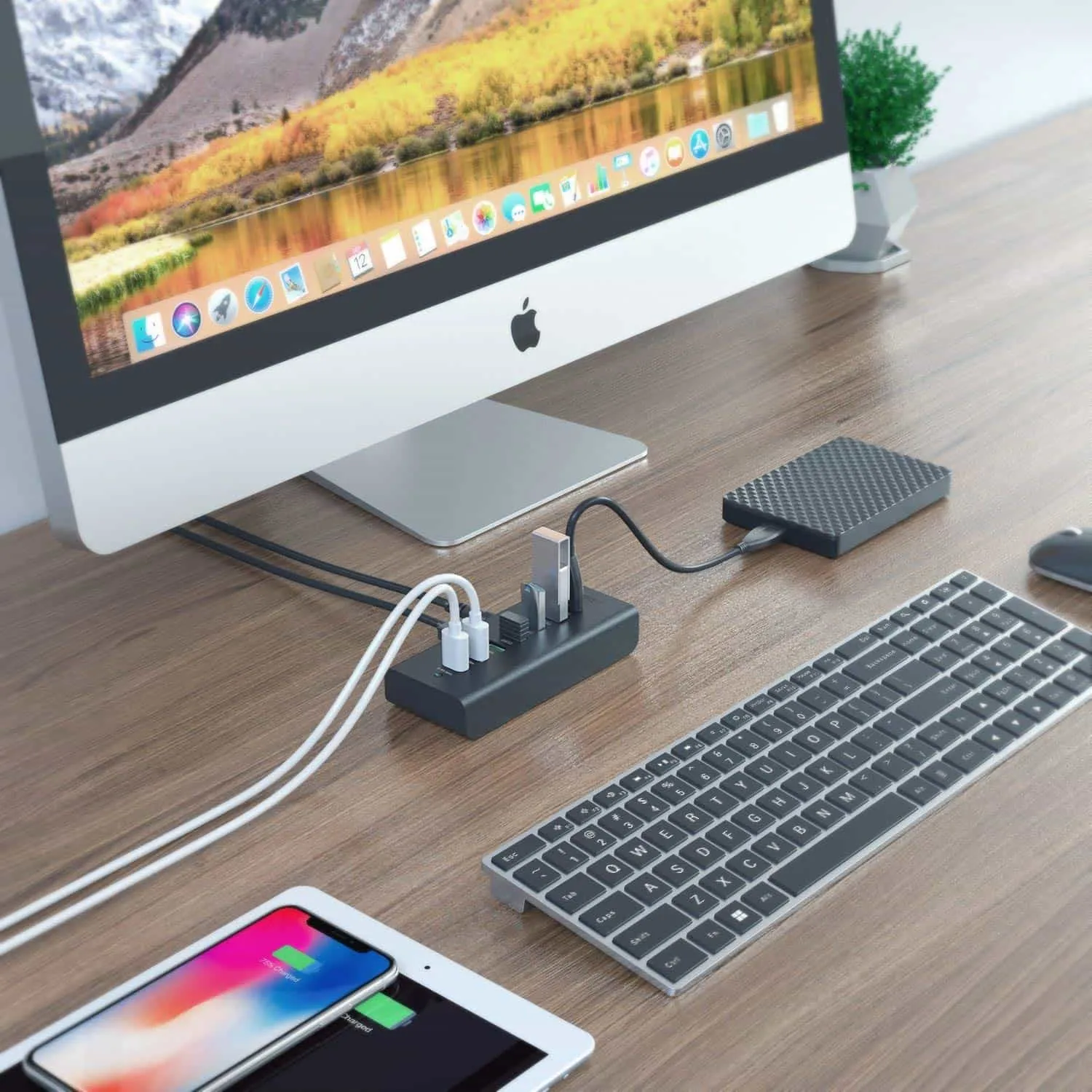 CB-H19 Powered USB Hub with 3 Charging Ports and 4 USB 3.0 Data Ports