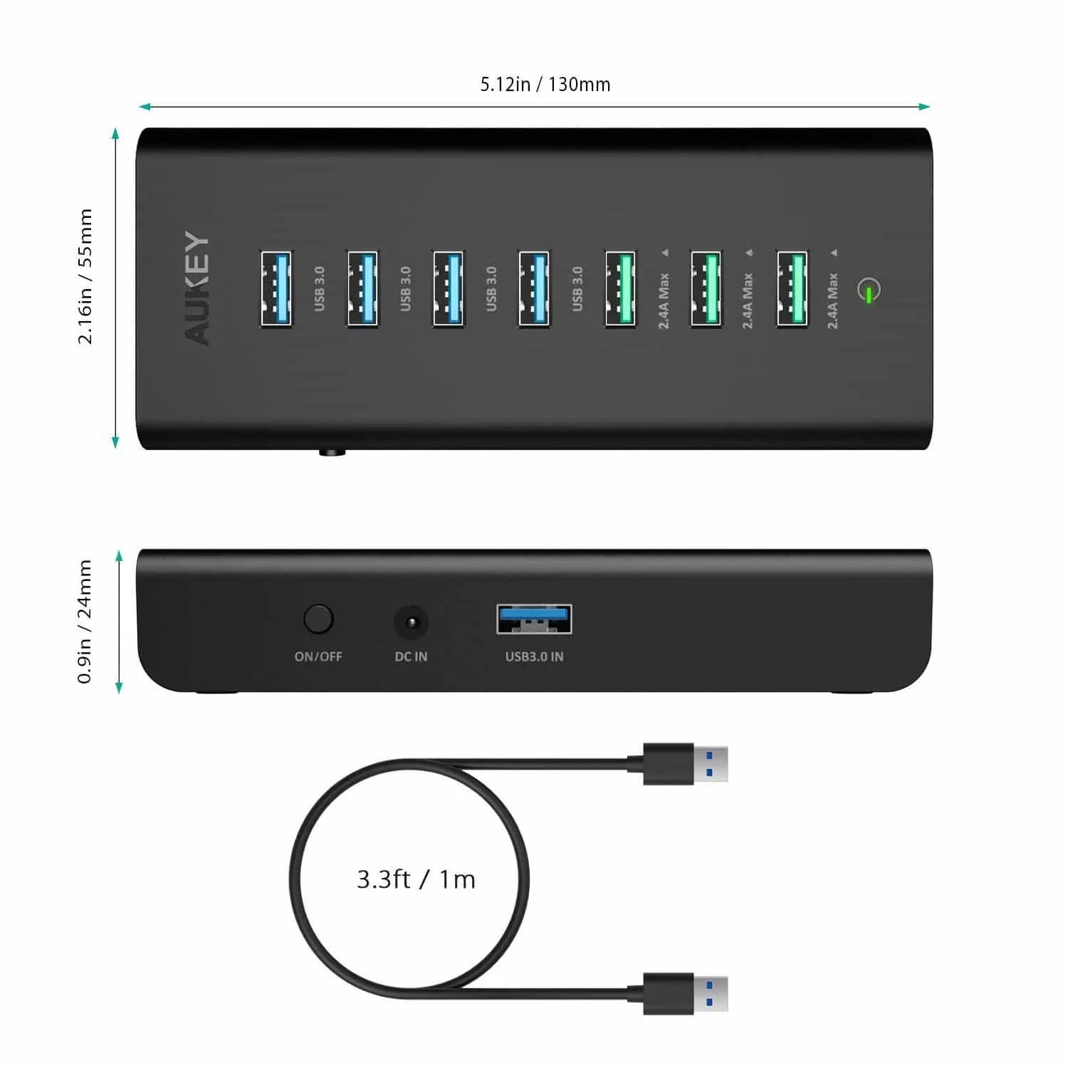 CB-H19 Powered USB Hub with 3 Charging Ports and 4 USB 3.0 Data Ports