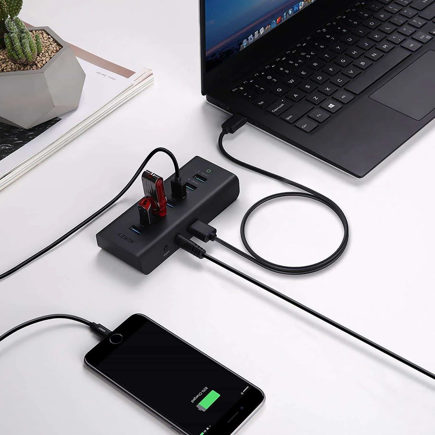 CB-H19 Powered USB Hub with 3 Charging Ports and 4 USB 3.0 Data Ports