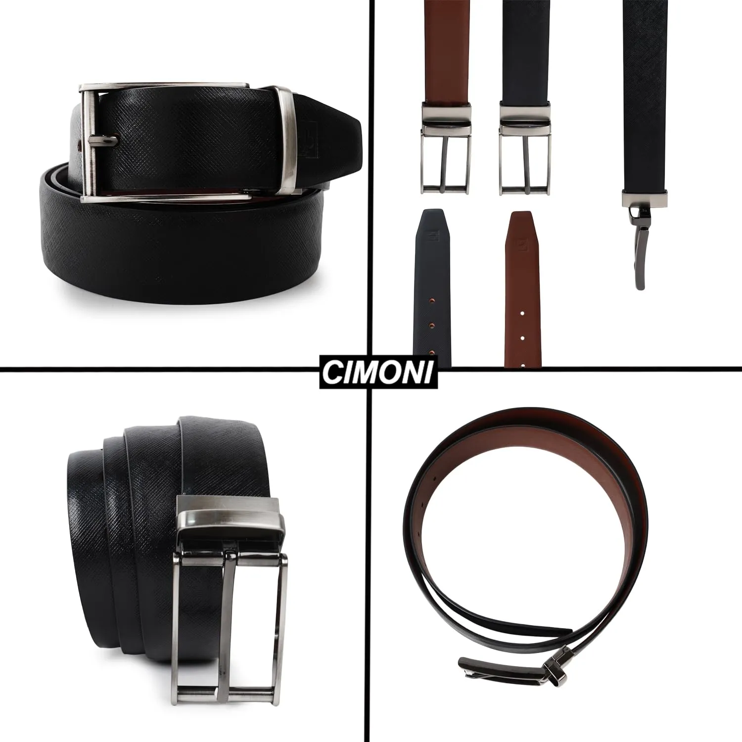 CIMONI Genuine Leather Casual Trendy Reversible Formal Belt For Men in Black Color (1 Year Gurantee)