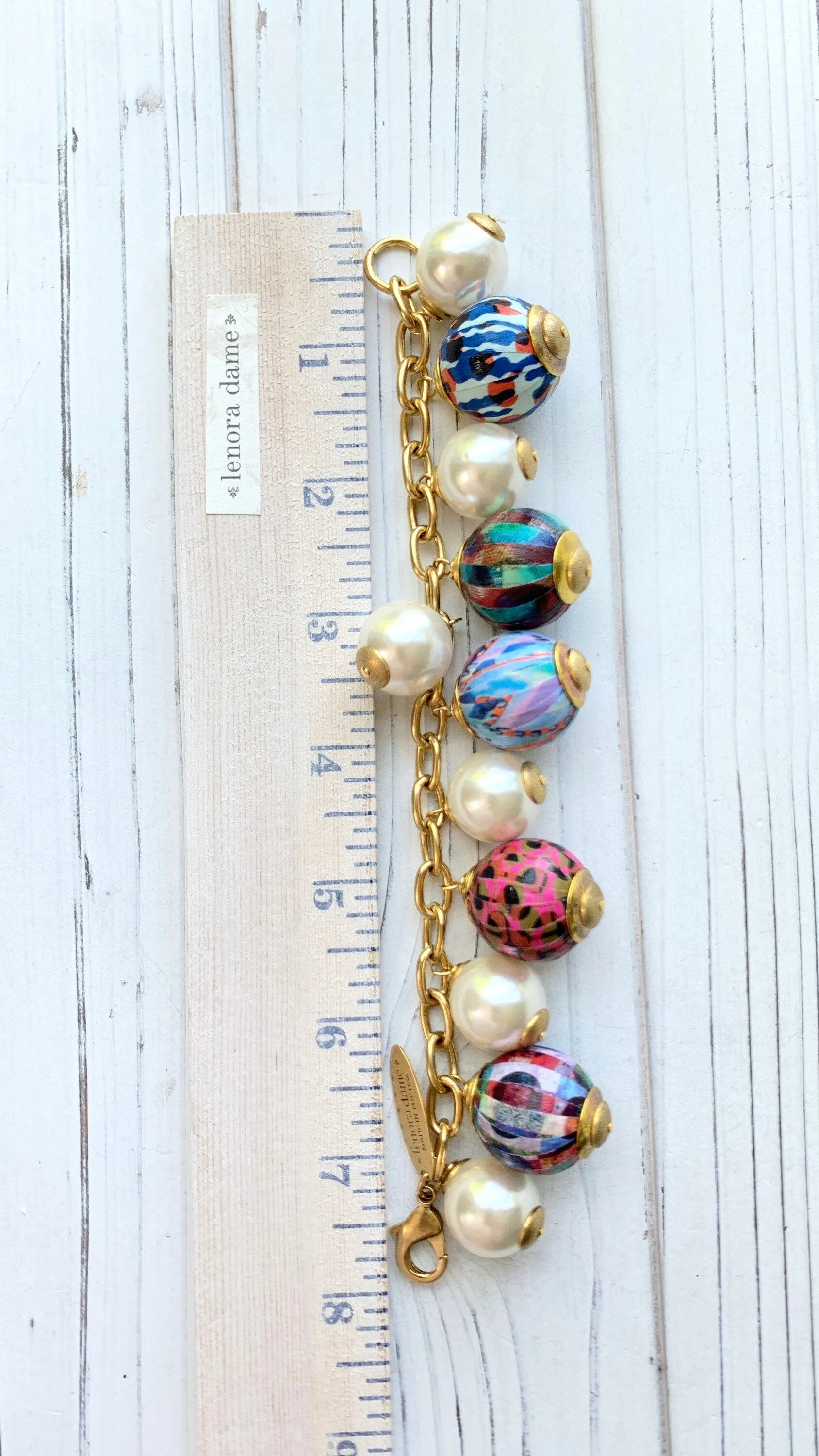 Decoupage Wooden Bead Charm Bracelet