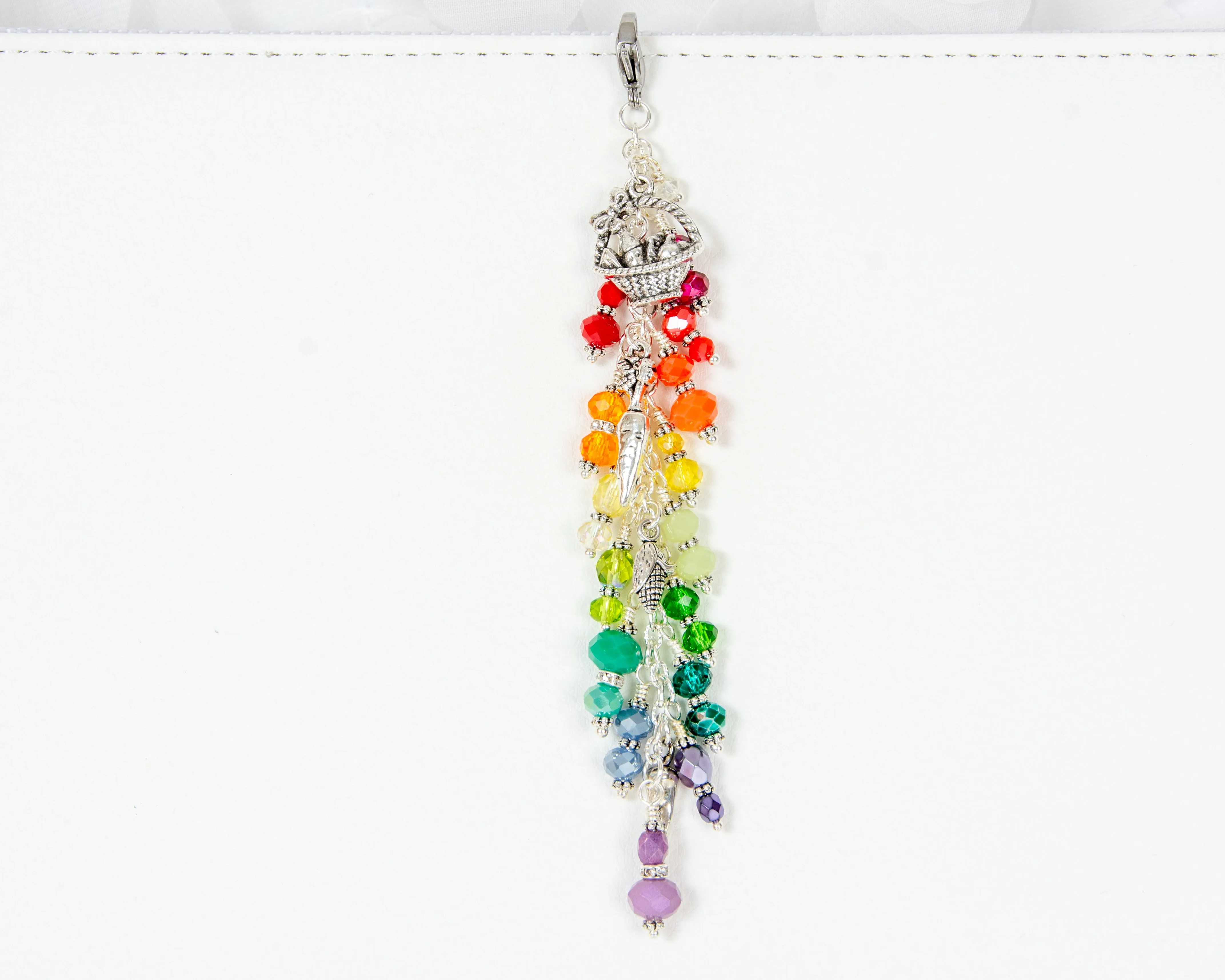 Farmer's Market Planner Charm with Rainbow of Crystals and Basket & Vegetable Charms