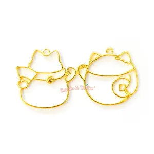 Fortune Cat Open Bezel Charm (4 pieces)