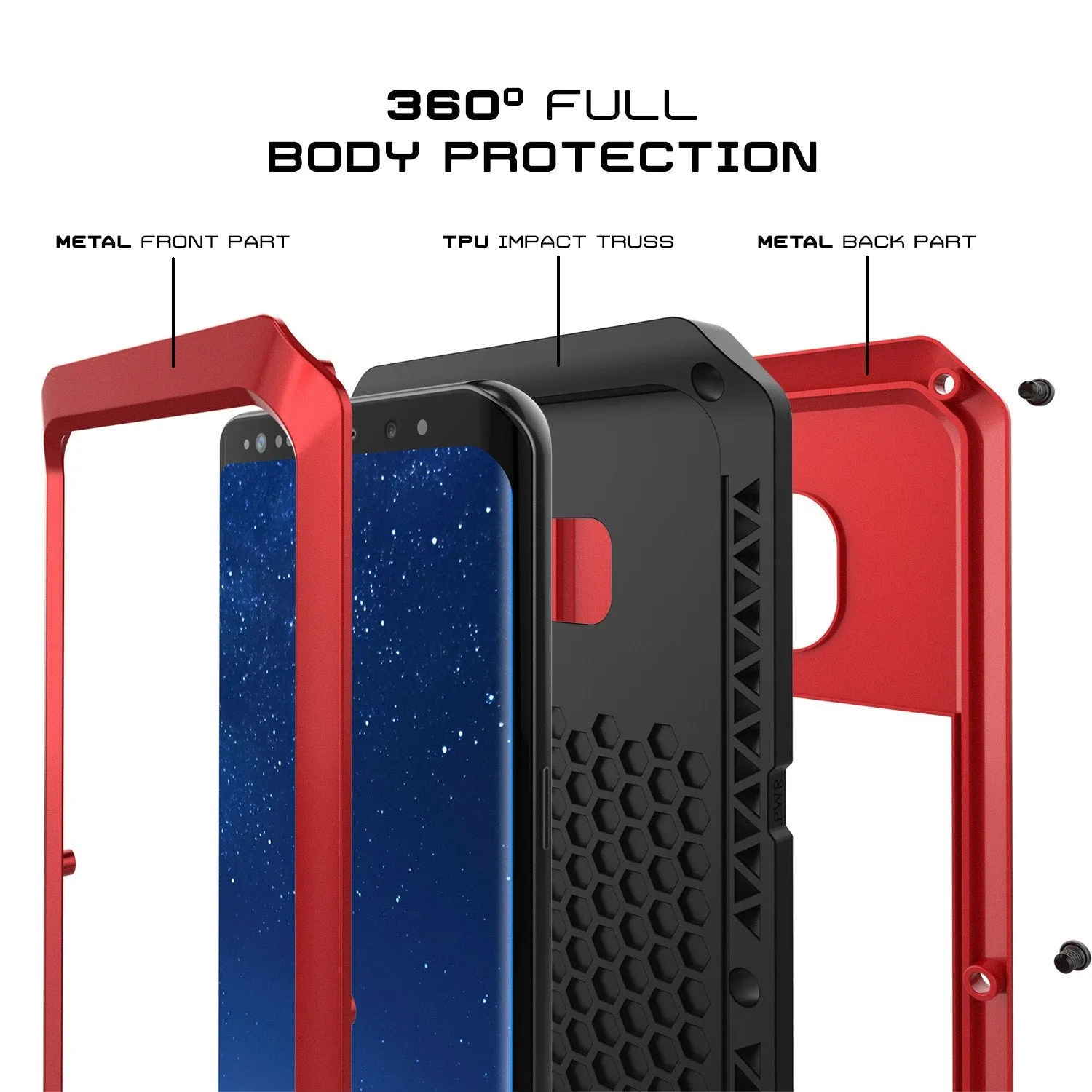 Galaxy Note 8  Case, PUNKcase Metallic Red Shockproof  Slim Metal Armor Case [Red]