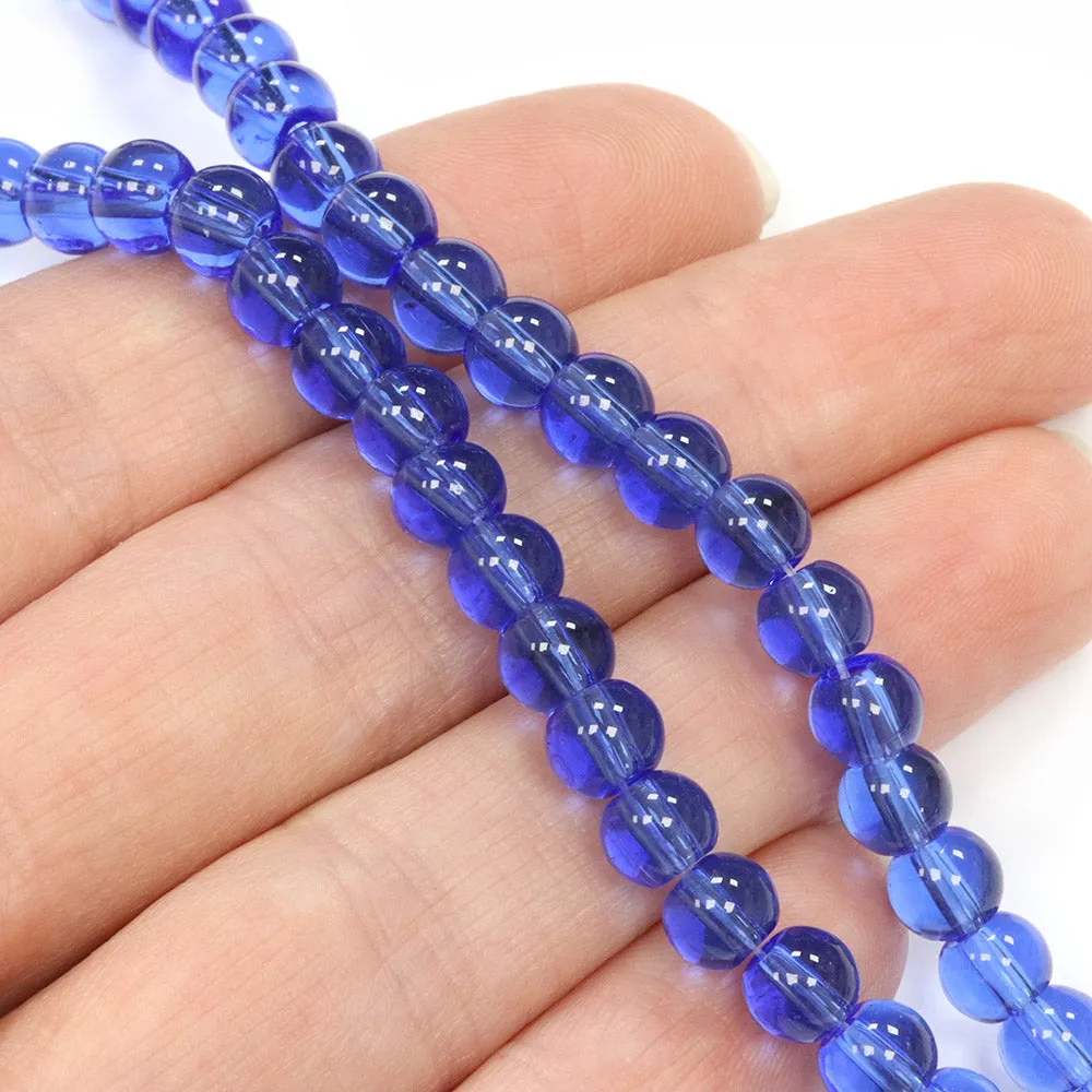 Glass Round Mid Blue 6mm - 1 String