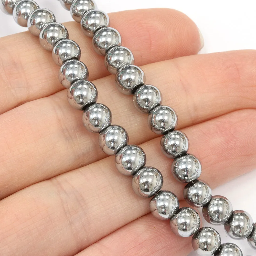 Glass Round Silver 6mm - 1 String