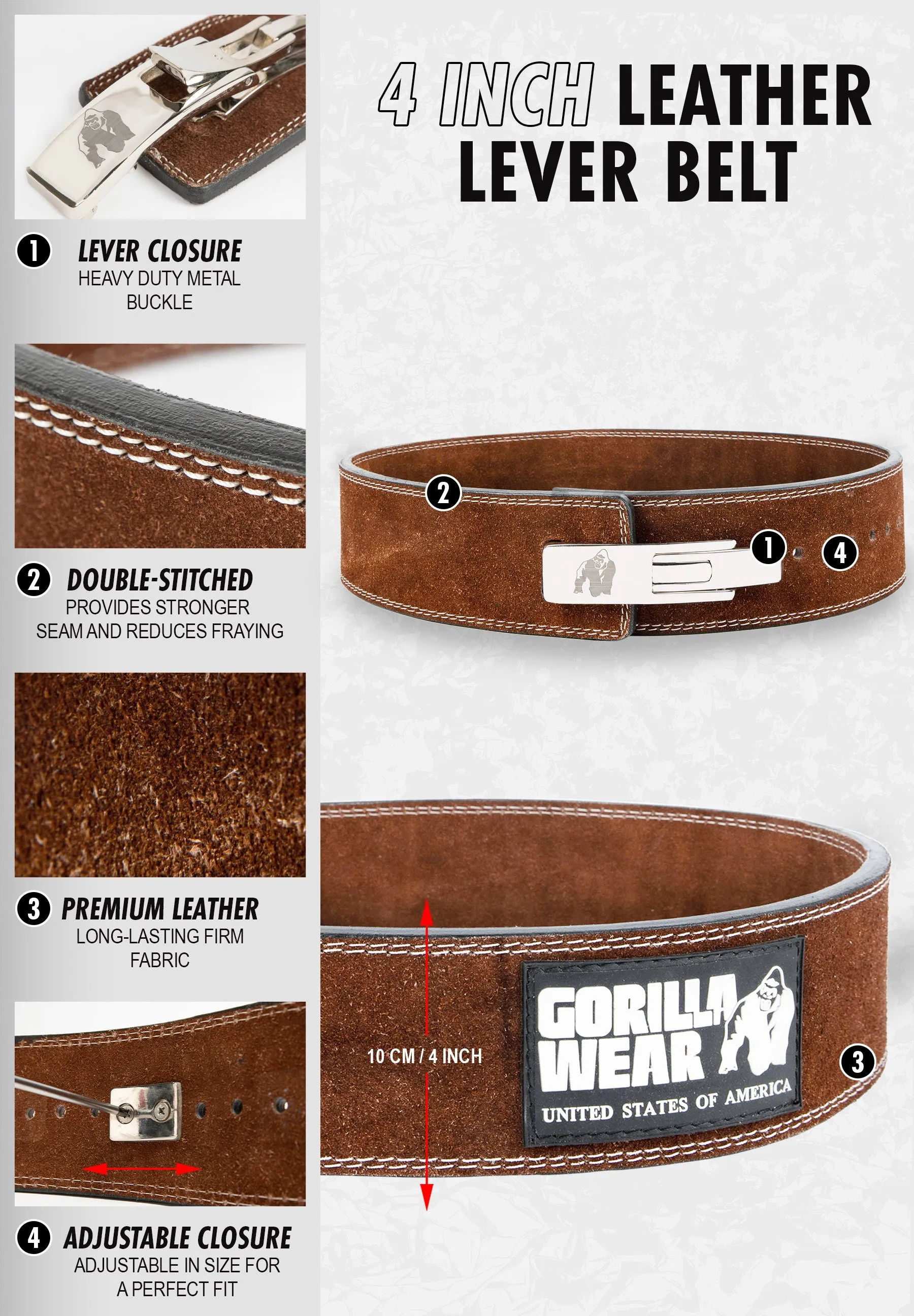 GW 4-inch Leather Lever Belt - Brown