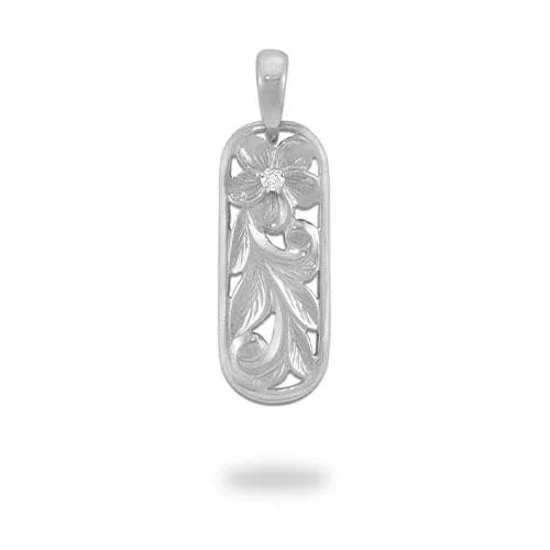 Hawaiian Heirloom Plumeria Pendant in White Gold with Diamond - 28mm